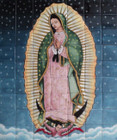 Virgin Guadalupe with stars kitchen backsplash tile mural