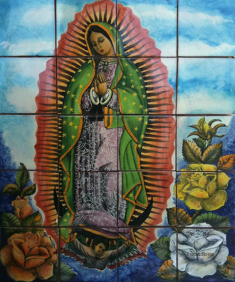 virgin Guadalupe with roses kitchen wall tile mural