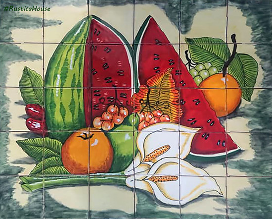 mexican tile mural calla lilies and watermelon