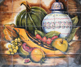 tile mural pumpkin, pawpaw and strawberries