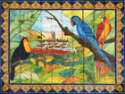 tile mural toucan and parrots