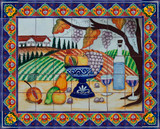 tile mural fruit bowl and wine