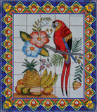 tile mural parrot and fruit