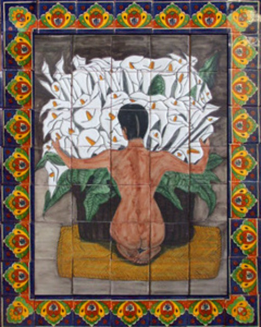 # 47 Mexican Talavera Mural Tile Handmade Folk Art  Backsplash Calla Lily Seller 