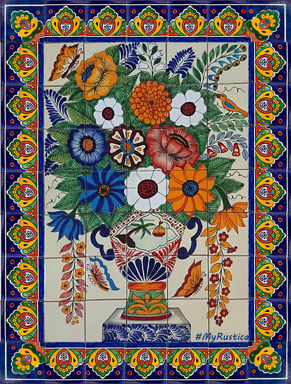 tile mural flowers beautiful and butterflies