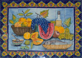 tile mural fruits and wine bottle
