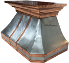 zinc range hood with copper straps Easy-to-maintain design with a focus on durability and style.