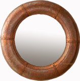 Texarcana round copper mirror with decorative copper straps and handcrafted details