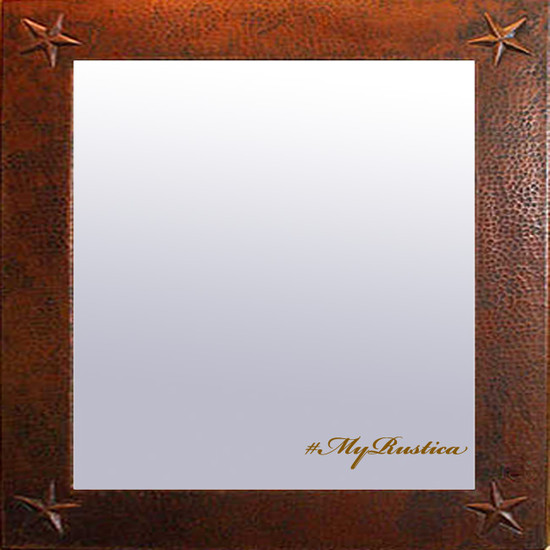 Front view of the Square Copper Mirror Durango, showcasing its hammered copper frame with a patina finish.