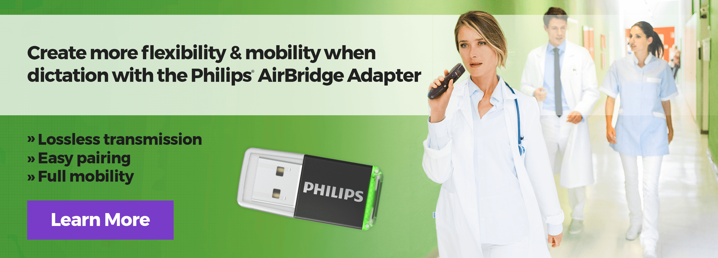 Create more flexibility & mobility when dictation with the Philips® AirBridge Adapter