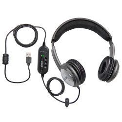 ECS OHUSB LC WordSlinger Deluxe Overhead USB Transcription Headset With Leatherette Cushions
