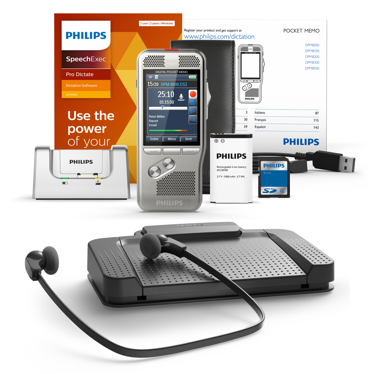 Philips Dpm8000 Digital Portable Recorder With Lfh7277
