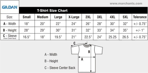 Gildan Ultra Cotton Tee Size Chart