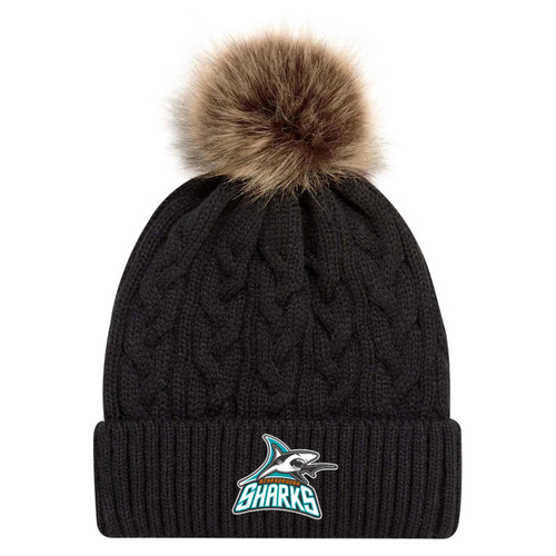 SSH Scarborough Sharks AJM Faux Fur Pom Pom Toque - Black (SSH-053-BK.AJ-9L594L-BLBG-OS)