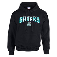 Scarborough Sharks Adult Heavy Blend Pullover Hooded Sweatshirt with Design 2 - Black (SSH-011-BK)