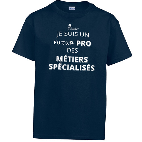 SON Gildan Youth Ultra Cotton T-Shirt with “MÉTIERS SPÉCIALISÉS“Logo - Masculine - Navy (French Version) (SON-340-NY)