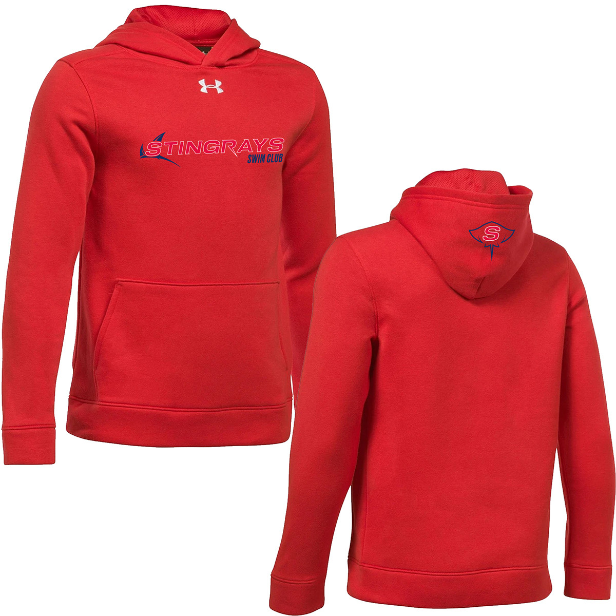 Under Armour Youth Black fleece sweatshirt Hoodie YXL red logo kangaroo  pockets