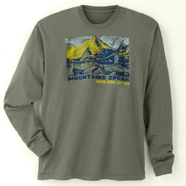 Men's Long Sleeve Nature Tees -  Mountains Speak Willow