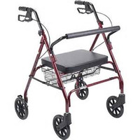 Durable 4Wheel Rollator with FoldUp Removable Back, 8" Casters and Loop Locks, Red