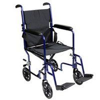 Transport Chair with Fixed Full Arms Blue, 19" x 16" Seat, Steel Frame