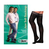 Juzo Soft ThighHigh with Silicone Border, 3040, Full Foot, Short, Black, Size 3
