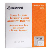 ReliaMed Sterile LatexFree Foam Island Dressing with Adhesive Border 3" x 3" with  2" x 2" Pad