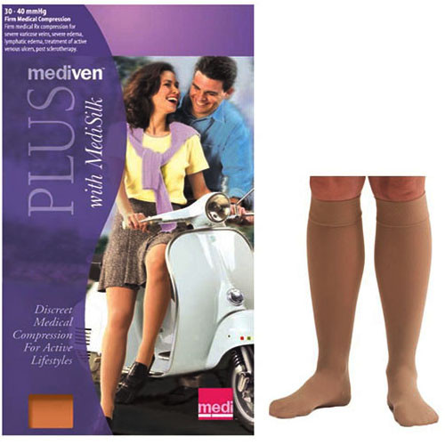 Mediven Plus Calf with Silicone Top Band, 30-40, Closed Toe, Beige