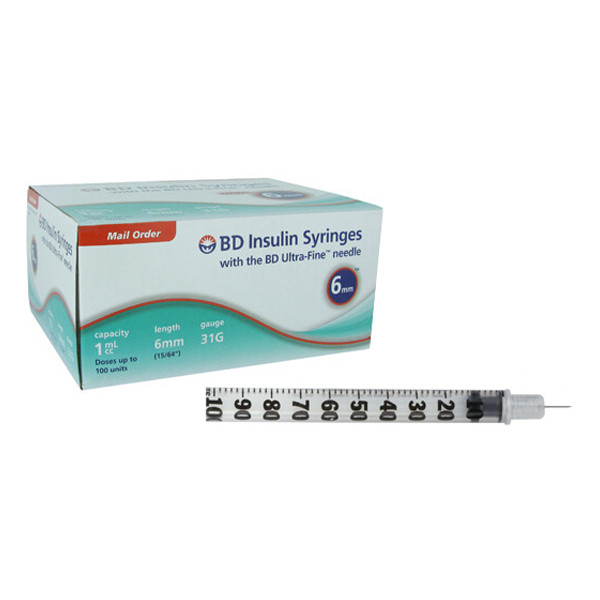 UltraFine Insulin Syringe with HalfUnit Scale 31G x 6 mm, 1 mL (100