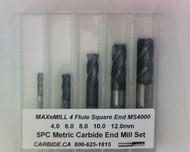 5 PC Metric MAXeMILL 4FL Square Carbide End Mill Set