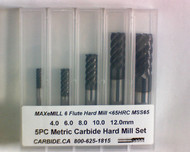 5 PC Metric MAXeMILL 6FL Carbide Hard Mill Set