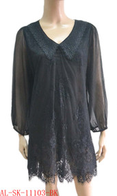 pretty angel black Linen Blend Tunic with Sheer Sleeve