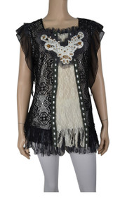 pretty angel Black & White Lace Overlay Embroidered Top