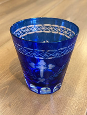 Romanian Carved Votive Glass with Cross - Blue