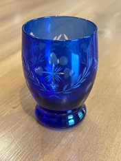 Romanian Carved Votive Glass - Blue - Small