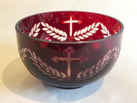 Holy Water Bowl - Cross Carved Glass - Made in Romania