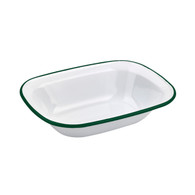 Plato Reutilizable Esmaltada Blanca Con Borde Verde - 37oz