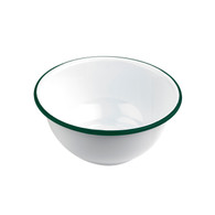 Tazón hondo reutilizable esmaltado, blanco con borde verde, 51 oz