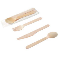 Cubiertos de madera 4/1 tenedor+chuchillo+cuchara+servilleta (envueltos)