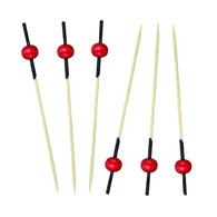 "KITA"_Brochetas de bamboo con terminacion negra y accesorio en rojo - 2.76" 