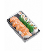 Bandejas negras con tapa transparente para sushis 9.4x5.9x1.6"