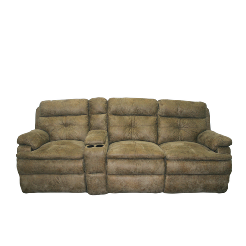 92" Suede/Tan Triple Recliner with Storage Cup Holder