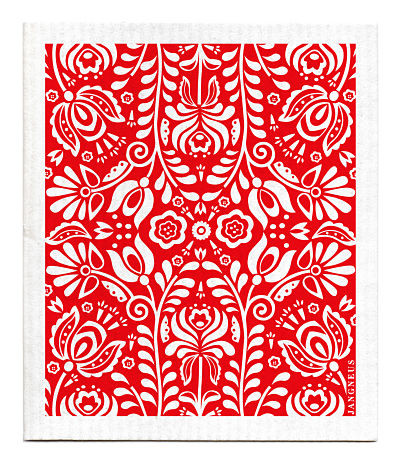 Swedish dishcloth Scandi Bloom Red