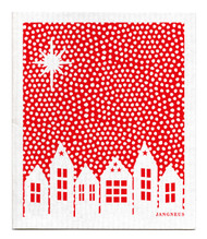 Swedish Dishcloth - Snow Village - Red