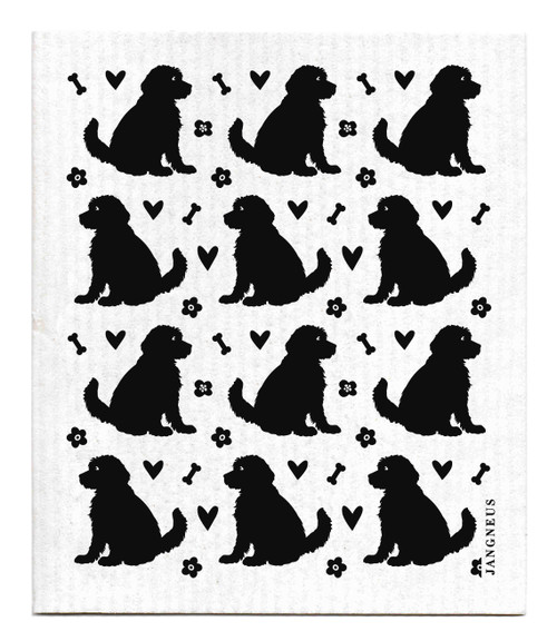 Jangneus Swedish dishcloth, black doodle dog, 100% biodegradable