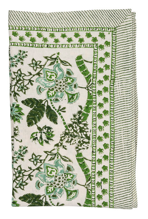 Floral green tablecloth from Chamois in Denmark