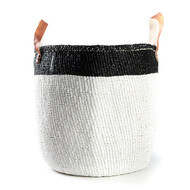 Kiondo Basket - White with Black Top Stripe & Handle