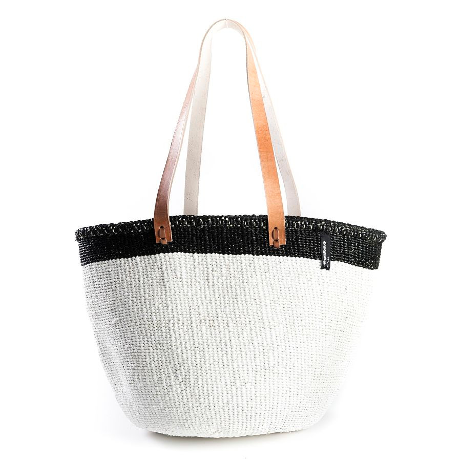 Kiondo Basket - White & Black Top Stripe w/ Long Handles- Medium