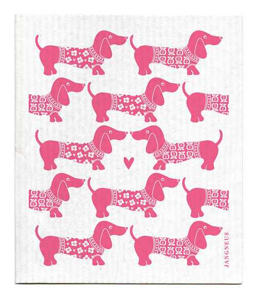 Jangneus Swedish dishcloth, Dachshund Pink, 100% biodegradable
