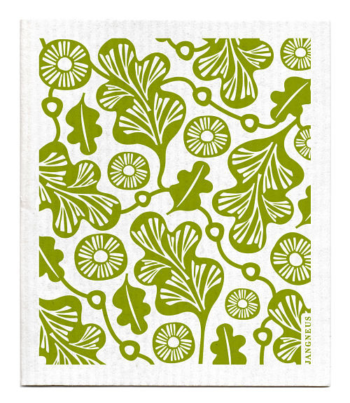 Jangneus Swedish dishcloth, Green Oak Leaf, 100% biodegradable