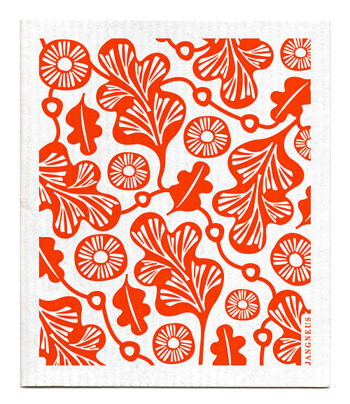 Jangneus Swedish dishcloth, Orange Oak Leaf, 100% biodegradable